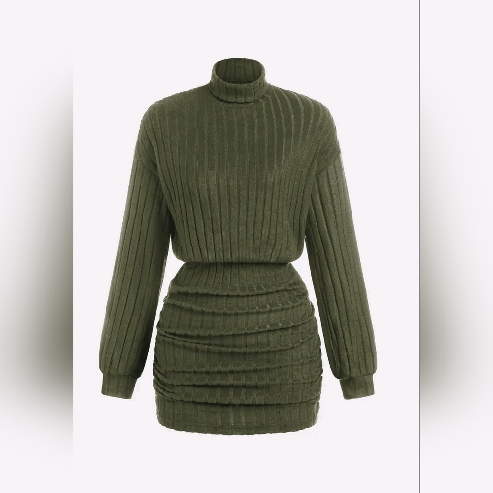 Women's Ruched Drop Shoulder Long Sleeve High Neck Dress- NEW!!! Size MEDIUM** - Picture 5 of 16